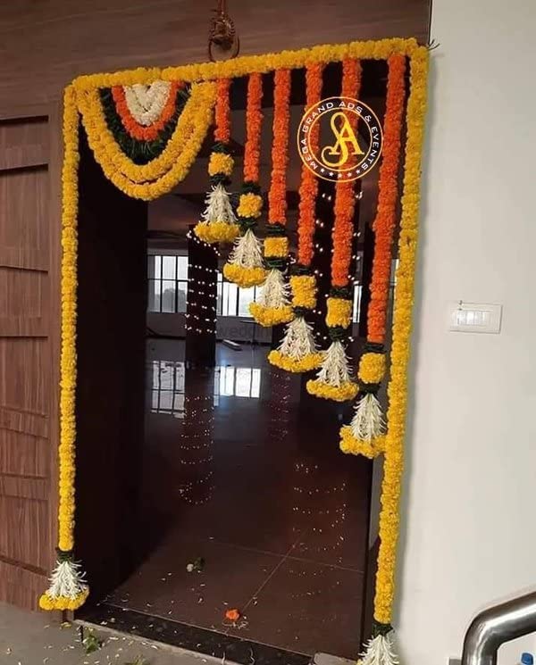 Virushka Toran With Artificial Leaf And Genda Flowers Main Door Hanging Specially Designed For Weddings And Pooja, 37 Inch