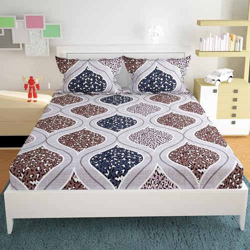 SIYARAM Handloom Industries 310 TC Cotton Elastic Fitted Bedsheet King Size Double Bed with 2 Pillow Covers (bedsheet Size 72" x 78" inch) Pillow Covers (Size 17x27 inches) (Fitted) - BZFTD8