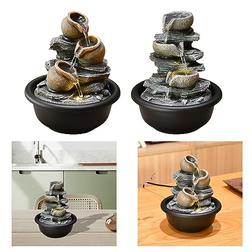 SAZ DEKOR Indoor Waterfall Fountains Meditation Relaxing Office Decor Desktop Fountain Round Pot