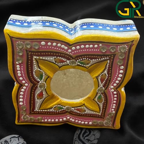 GRP MARBLES Handcrafted Decorative Ash Trays with Intricate Designs, Set of 2, 10 cm x 10 cm
