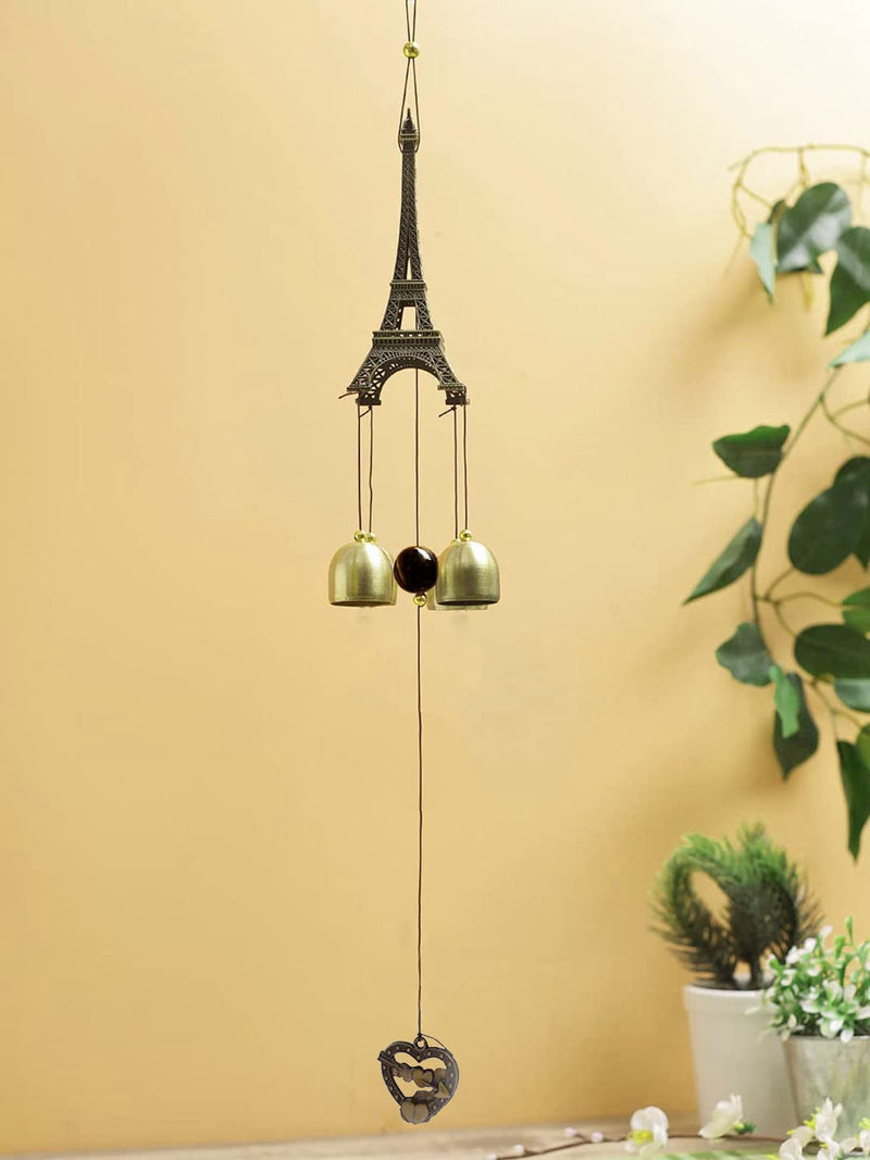 DealFry Feng Shui Metal Wind Chimes Paris Eiffel Tower with 4 Bells Positive Energy Hanging Wind Chimes for Home, Balcony, Gallery, Bedroom with Good Sound Best for Gifting (18 Inch | Heart)