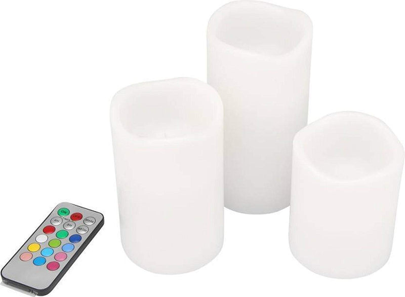 AARNAVKART LED Yellow Flickering Flame Pillar Candles| Remote Operated | 3 Colour Change| Set of 3| Pure White