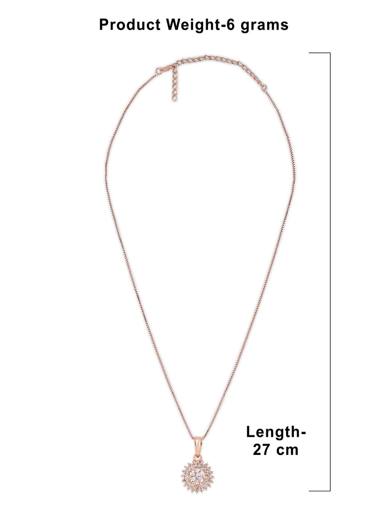 ZAVERI PEARLS Rose Gold Contemporary Cubic Zirconia Embellished Pendant & Chain For Women-ZPFK16618