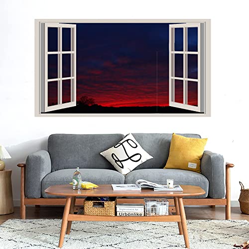 GADGETS WRAP Printed Wall Decal Sticker Fake Window Style Decal (90cm x 50cm) - Red Sky