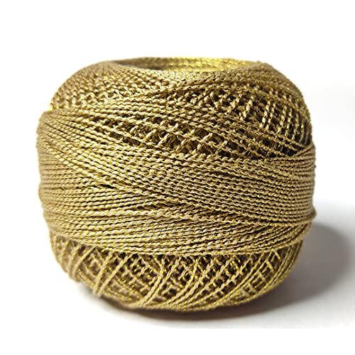 Adikala Metallic Cotton Tatting Shuttle,Crochet Dori Balls for Knitting, Weaving, Embroidery and Craft Making_25gms (Golden)