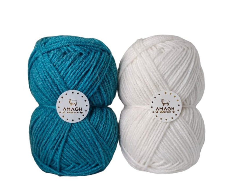 AMAGH® Premium Acro Woollen Hand Knitting Yarn, Art Craft Soft Fingering Crochet Hook Yarn, Acrylic Thread for Crochet, 3 ply Thin Yarn, Each 1 Piece in 2 Colour : Teal, Off White