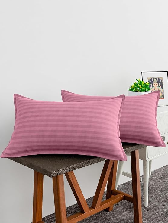 Rf Relaxfeel Microfibr Feeling Satin Stripe Fabric Bed Pillow for Sleeping Set of 2 Pink (20x30)