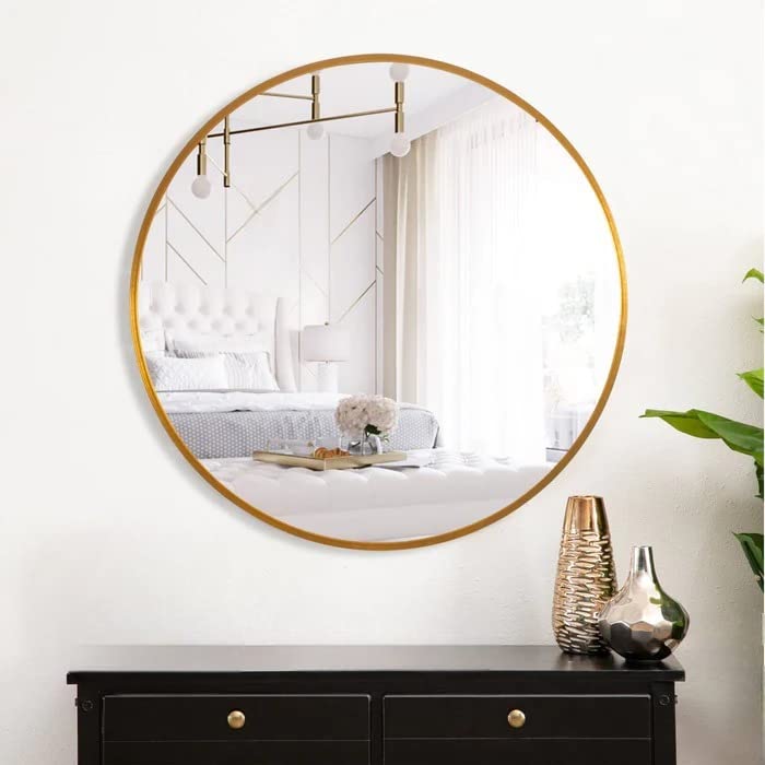 Vanity Round Wall Mirror For Bathroom//20 Round Metal Frame In Gold, Wall-Mounted Mirrors For Bathroom, Living Rooms, Entryways (Gold, 20 Inches), Framed