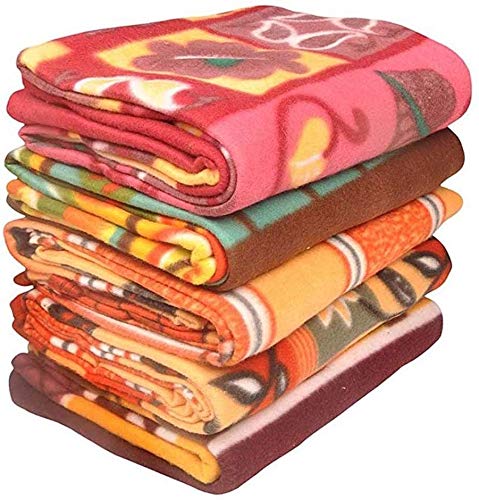 WDWEAVES Polar Fleece Printed Single Bed Blanket - Pack of 5 (Multi-Color)