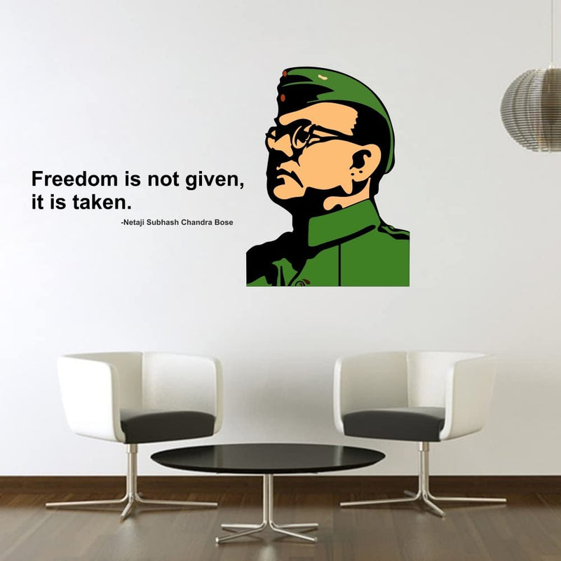 Wallzone Netaji Medium Vinyl Wallsticker for Home Decoration (80 cm x 47 cm)