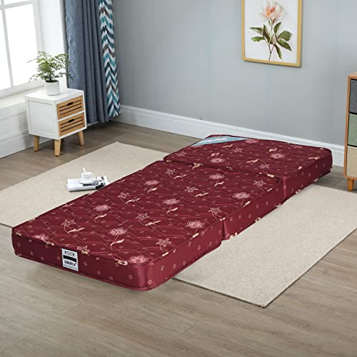 COLOFLY 4 inch Soft & Bounce Single High Density PU Foam Foldable Mattress Maroon (72x35x4 inch, 3 Fold)