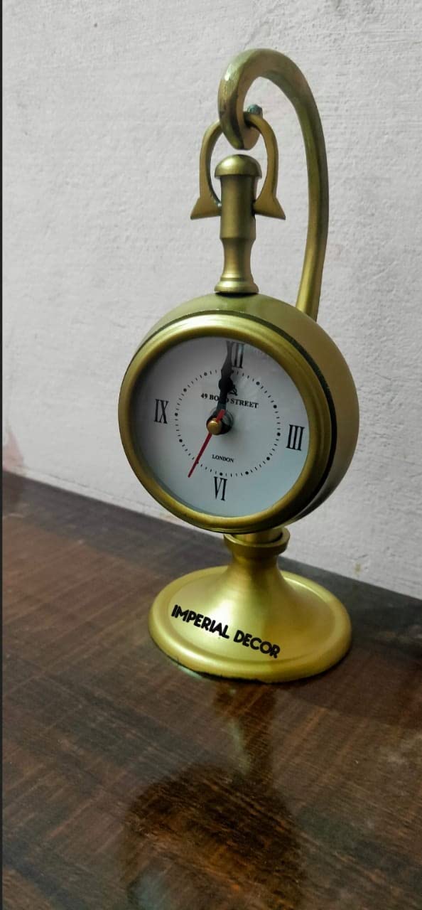 Imperial Decor Handcrafted Golden Brass Made Desk Clock/ Table Clock/ Shelf Clock for Your Home & Office Decor