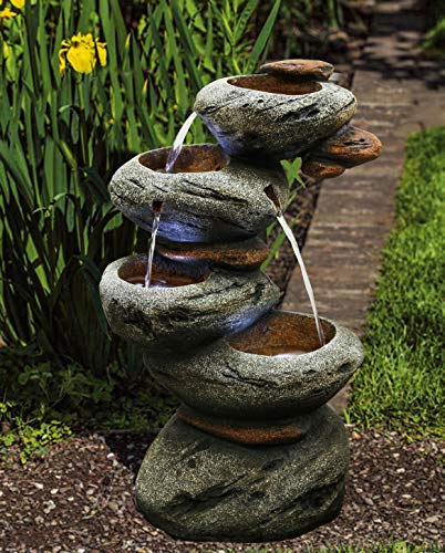 4-Tier Stone Fountain with 3 Cool White LED Lights