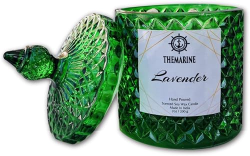 THEMARINE Lavender Scented Crystal jar Candle | Green Color | Natural Soy Wax | No Smoke Wick