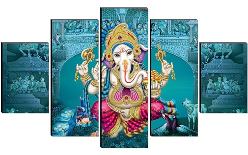SAF paintings Ganesha Paintings for Living Room | Painting for Wall Decoration | 3D Wall Art for Bedroom | Ganesha Religious Wall Painting Set of 5 (127 x 76 cms) SANFBL32210