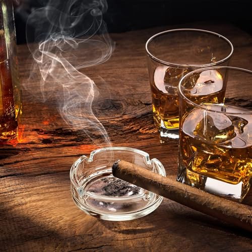 CASAQUA Crystal Glass Round Tabletop Ash Tray Glass Ash Tray for Cigarette, Cigar Smoking for Home, Car, Balcony, Crystal Clear Round Ash Tray Box Crystal Quality Glass Ash Tray (100MM, Pack of 4)