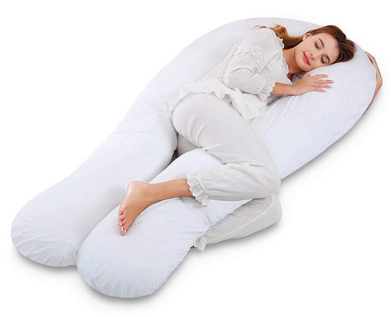 WildMint Women's U Shape Ultra Soft Full Body/Maternity/Pragnancy Pillow with Zippered Cover (White)