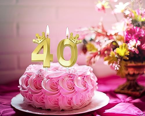 2.56 inch Gold 40 Number Birthday Candles,Gold Cake Number Candles, Numeral 40 Cake Topper for Birthday Decorations