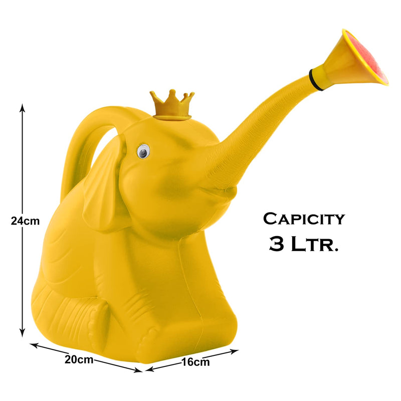 Heart Home Plastic Elephant Shape Watering Can for Plants & Garden 3 Litre (Yellow)