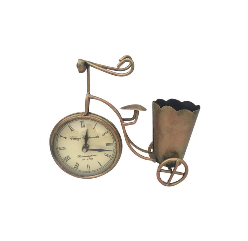 Craferia Export Antique Wrought Iron Cycle Clock with Pen Holder Stand/Showpiece (Table Clock with Pen Holder)