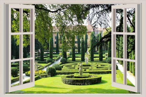 JVERF - JZZA23544 Italy Verona Gardens Sculptures Giusti Garden| Self-Adhesive Open Window Wall Sticker