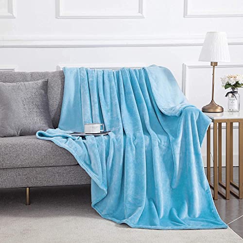 BSB HOME Micromink All Season Solid/Plain 250 Gsm Single Blanket/Comforter/Dohar/Throw - Ultra Soft Cozy Blanket with pompom Fringe (Sky Blue, 220X115 Cm) (5X7 feet)