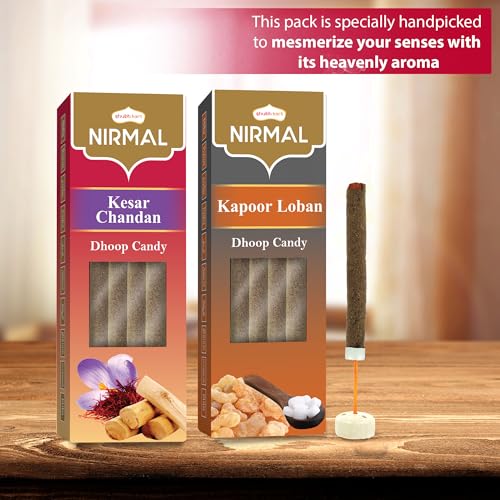 Shubhkart Nirmal Kapoor Loban Dhoop Candy 10N & Kesar Chandan Dhoop Candy 10N (Pack of 2) Natural Organic Dual Fragrance Dry Dhoop Stick for Pooja, Meditation, Festivals and Spiritual Events (10N x 2)