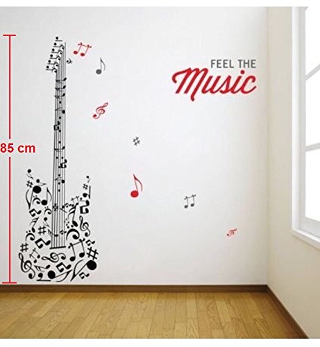 Asmi Collections PVC Wall Stickers Feel The Music with Guitar