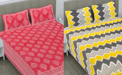 ColorKart Pure Jaipuri Print 100% Cotton Rajasthani Tradition 2 Double Bedsheet with 4 Pillow Cover - Pattern-95