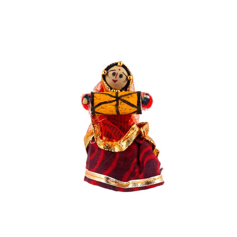 JH Gallery Traditional Rajasthani Handmade Decorative Puppet Doll Fridge Magnet (Set of 5) (Female Dolls)