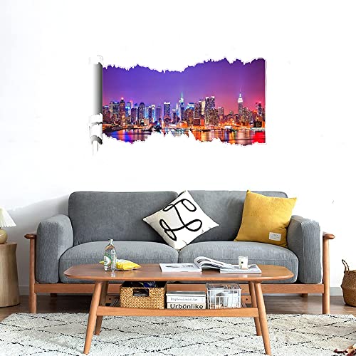 GADGETS WRAP Printed Wall Decal Sticker Scratched Paper Style Wall Decal (90cm x 50cm) - New York City Skyline at Night