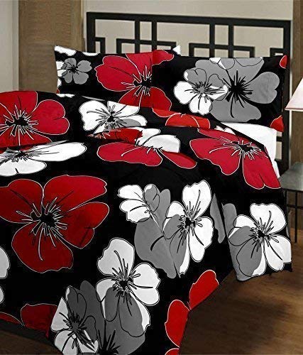 SINWAR HOME DECOR Poly Cotton Flower Printed Reversible Single Bed Comforter Dohar/Blanket/Quilt (RED&Black, Single)