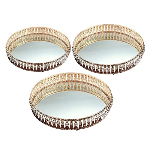 CALANDIS Round Crystal Iron Cosmetic Perfume Organizer Tray Cake Display Decor 21cm