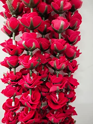 3A Featuretail Artificial Red Roses Garland String, Red Velvet Rose Ladi, Garlands for Decoration Festival, Pongal, Diwali, Marriages, Mandir & Home/Office (5Ft Length 4pc Set, Fabric Red Roses Ladi)