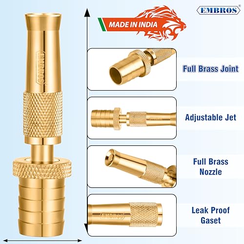 EMBROS Brass Water Spray Nozzle 3/4" Hose -Premium High-Pressure Adjustable Water Jet Spray Gun for Efficient Pressure Washing Car wash Bike wash or Window wash, pet cleaning, garden & watering plant