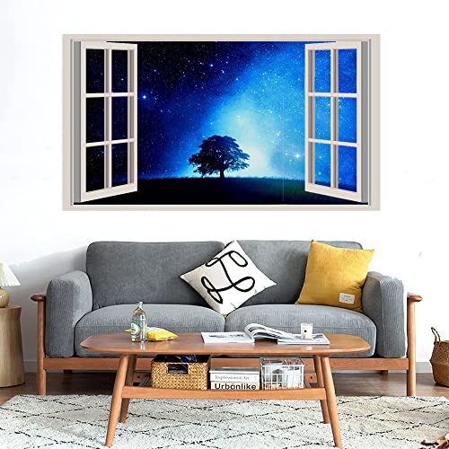 GADGETS WRAP Printed Wall Decal Sticker Fake Window Style Decal (90cm x 50cm) - Blue Night