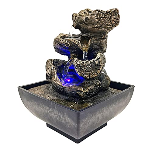 SAZ DEKOR Indoor Tabletop Fountain Waterfall Resin with LED Lights for Desk Garden Style B