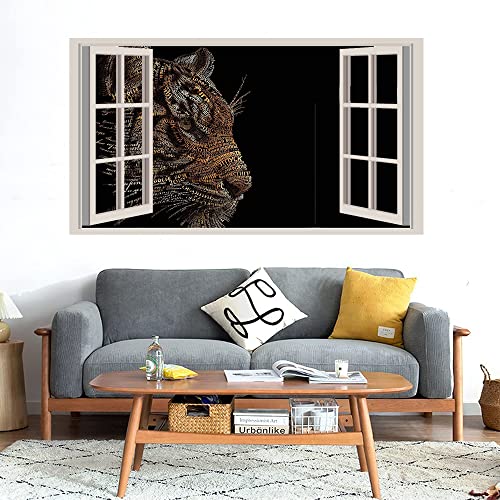 GADGETS WRAP Printed Wall Decal Sticker Fake Window Style Decal (90cm x 50cm) - Tiger FACE in TYPHOGRAPHY