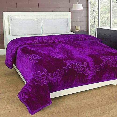 SoftTouchy 500 TC Polyester Micro-Mink Warm Ultra Super Soft Floral Ac Mink Solid Mink Double Bed Blanket (Purple, Double 87x85 Inch)