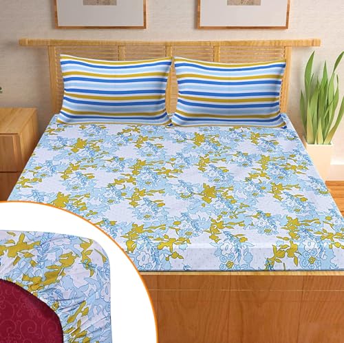 Kuber Industries Micro 130 GSM Double Bedsheet with 2 Pillow Cover (Blue & Yellow) (Pack of 5)