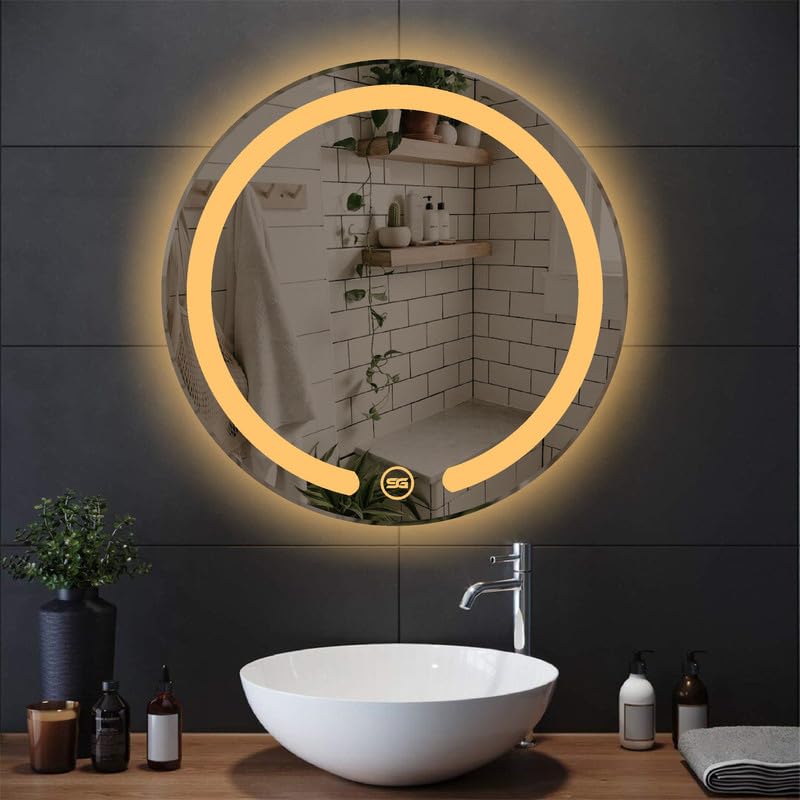 Spark Glass Round LED Sensor Mirror. (LedColour: White, Warm White, & Mix Light) - (Size:18x18 Inch)