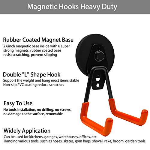 Strong Magnetic Hooks Heavy Duty - Large Garage Magnet Hooks for Hanging, with Anti-Slip Rubber Coating, Magnet Utility Hooks Racks for Metal Surface, Door, Cruise Cabins (66mm, 21lbs, 2 Pack)