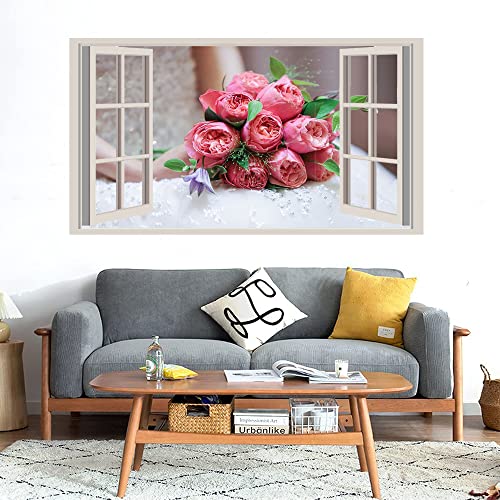 GADGETS WRAP Printed Wall Decal Sticker Fake Window Style Decal (90cm x 50cm) - Pink Bouquet of Roses