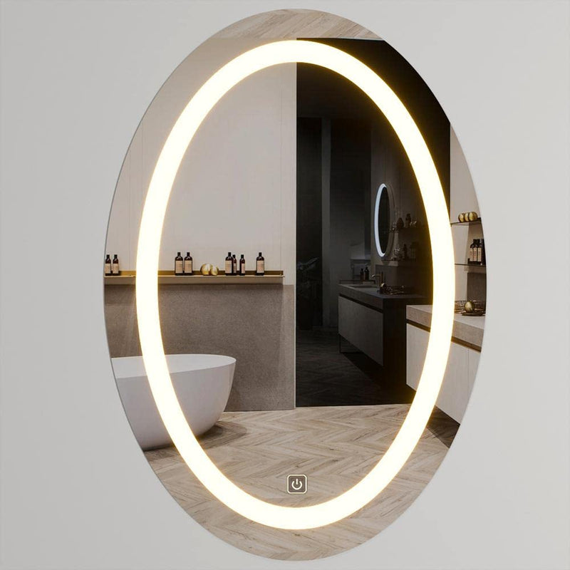 SmileSellers Led Mirror Oval Shape Led Wall Mirror 24X18 Glass Led Wall Mirror Make-Up Light Mirror, Warm Light