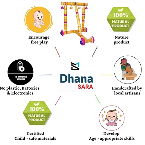 Dhanasara Baby Wooden Walker Traditional Wooden Walker For Babies First Step Activity Walker For Kids Perfect Age For 6 Months and Above