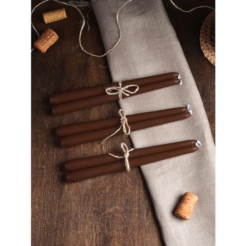 CANDWAX 10 inch Taper Candles Set of 12 - Dripless Tapered Candles and Unscented Candlesticks - Perfect as Dinner Candles and Household Candles - Brown Candles for Home Decor