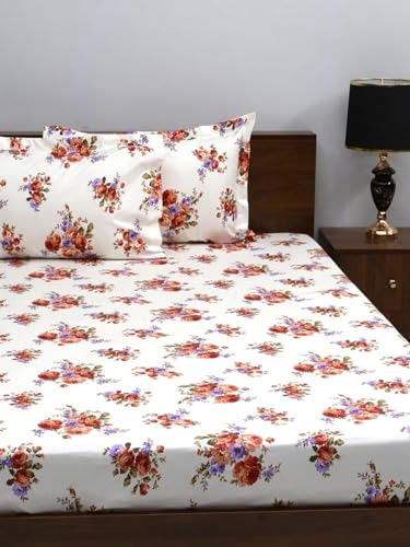 Bombay Dyeing King Size Bedsheet - 180 Thread Count Digital Print Cotton 274cmx274cm Super Soft Bedding Set Bed Linen with 2 Pillow Covers - 7002 (King, Rust)