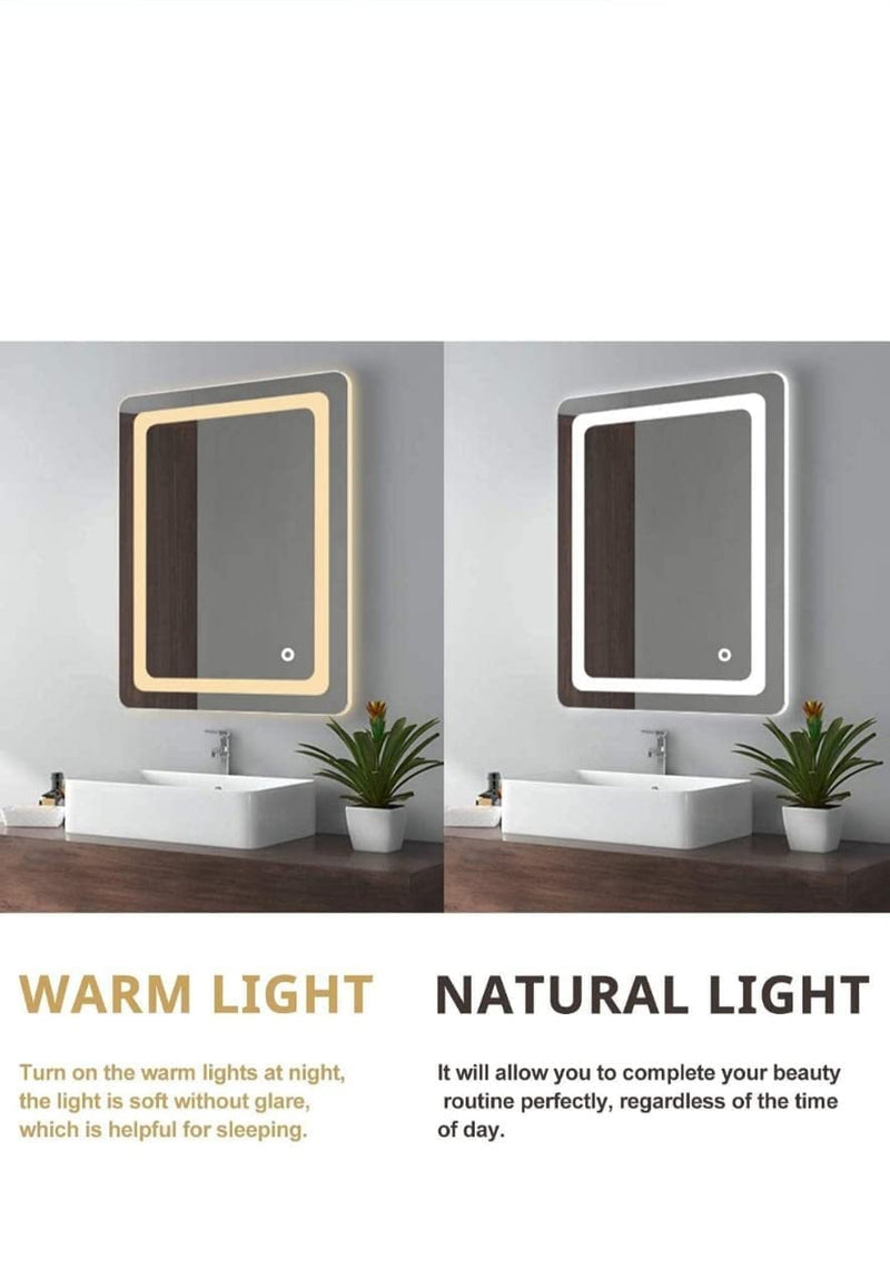 SmileSellers Led mirror Wall Mounted Rectangular Bathroom Backlit Glass with Warm Light + White Light + Cool day Light 18x24 Inch