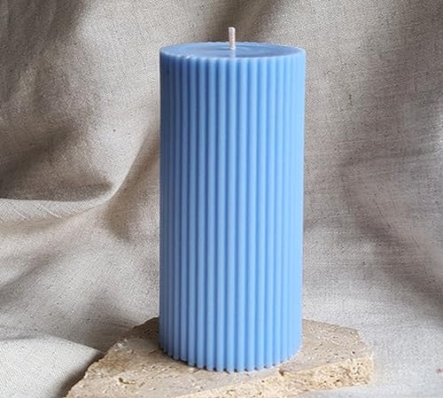 atorakushon Soy Wax Ribbed Pillar Candles 6''inches Sky Blue Scented Candle for Valentine, Home and Party Decoration, Wedding Gift, Romantic Dinner