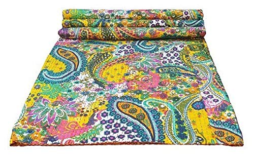 Textile Work Creations Kantha Quilt -Hippie Bed Cover Throw and Cotton Blanket Twin-Size Kantha Quilt Handmade 60 x90 inch Single Size